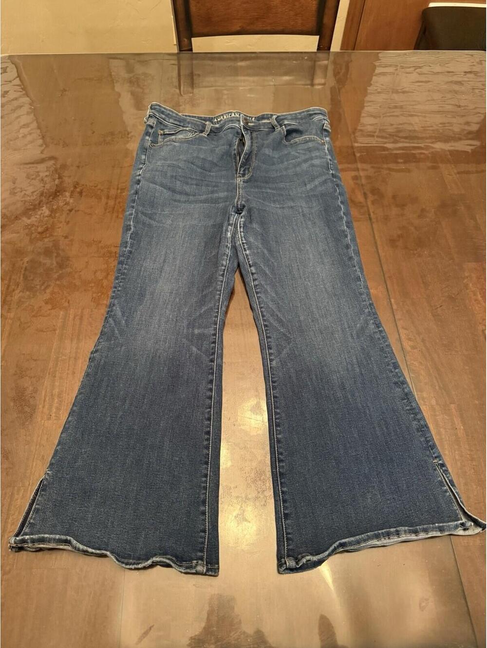 American Eagle Women 18 Dark Wash High Rise Flare Jeans Stretch Denim 34x26